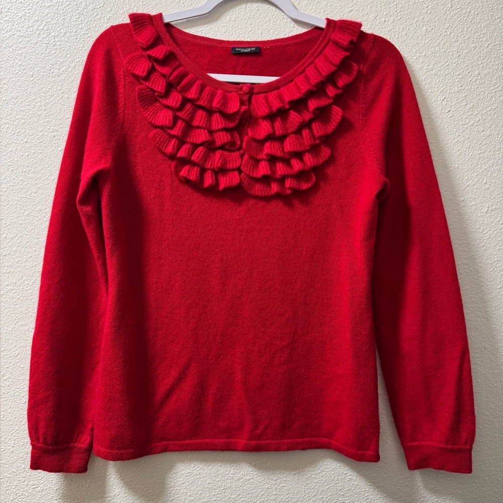 Magaschoni  Cashmere Sweater Ruffle Button Neck Long Sleeve Soft Women's Medium